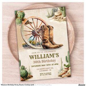 Western Birthday Party, Rustic Cowboy 30th Invitation
