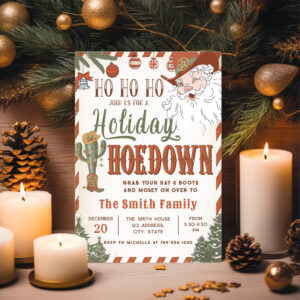Western Cowboy Santa Christmas Hoedown Party Invitation