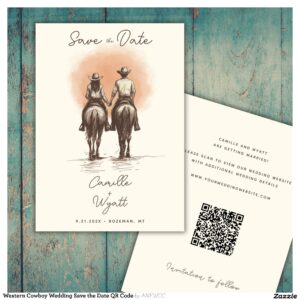 Western Cowboy Wedding Save the Date QR Code Invitation