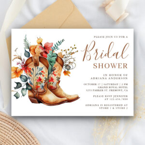 Western Cowgirl Floral Boots Bridal Shower Invitation