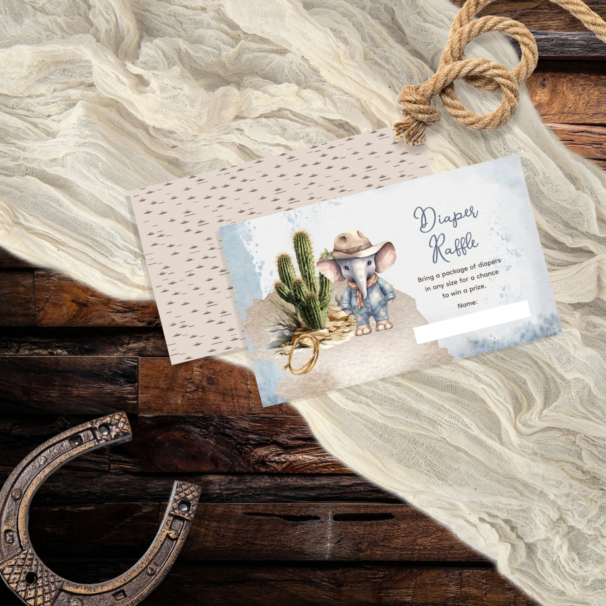 Western Elephant Cowboy Baby Shower Diaper Raffle Enclosure Card