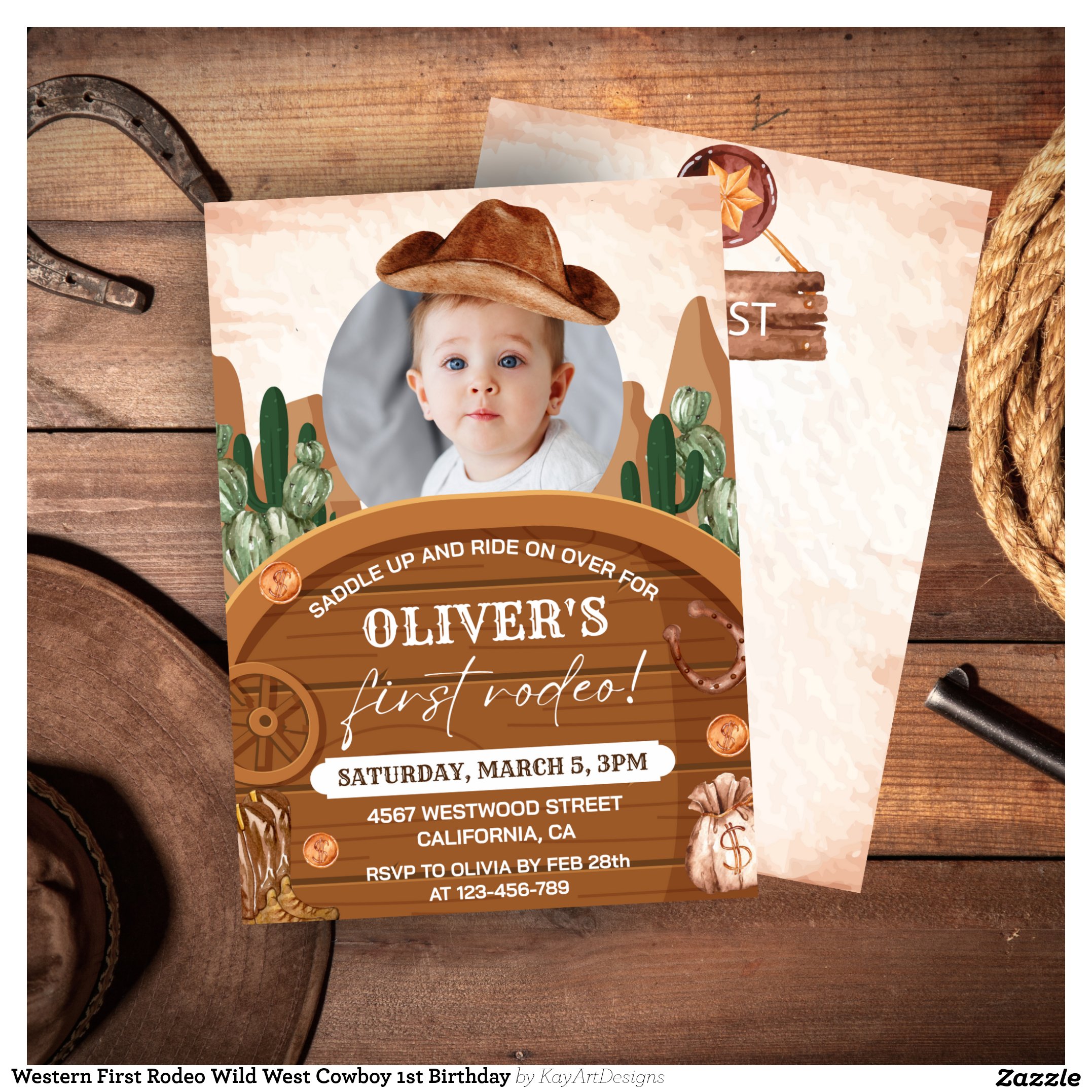 Western First Rodeo Wild West Cowboy 1st Birthday Invitation