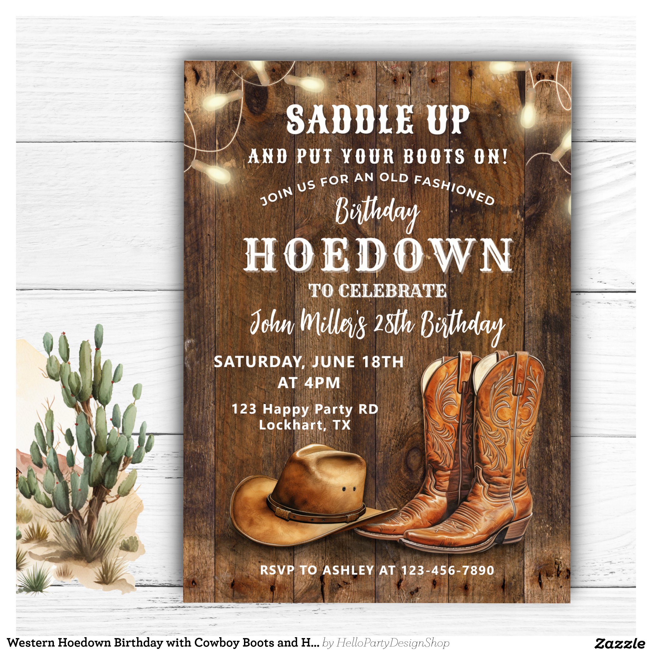 Western Hoedown Birthday with Cowboy Boots and Hat Invitation