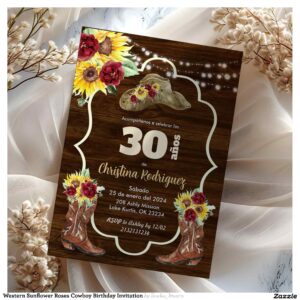 western_sunflower_roses_cowboy_birthday_invitation-r_v9zftj_2154 Western Sunflower Roses Cowboy Birthday Invitation
