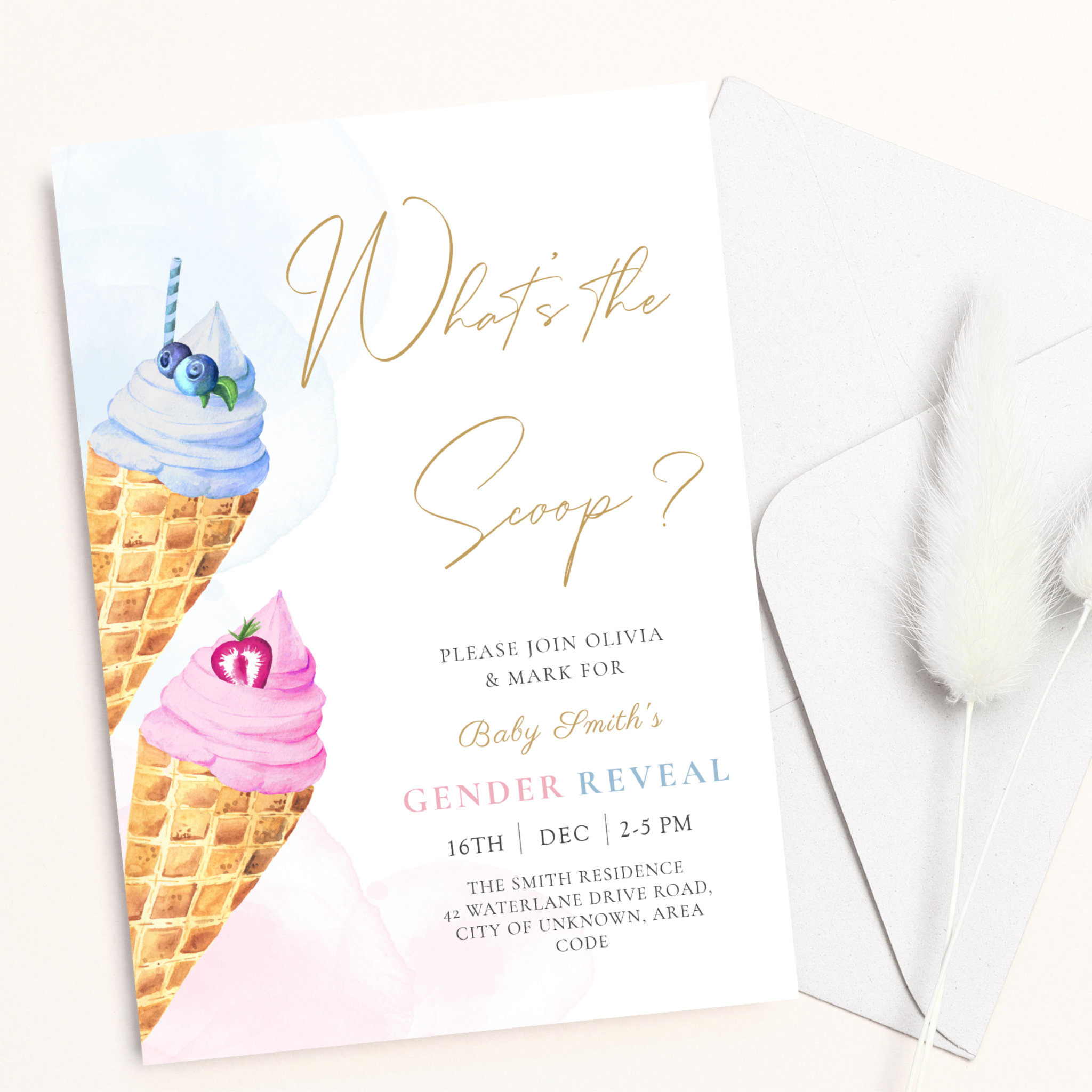 What's the scoop ice cream Baby Gender Reveal Invitation