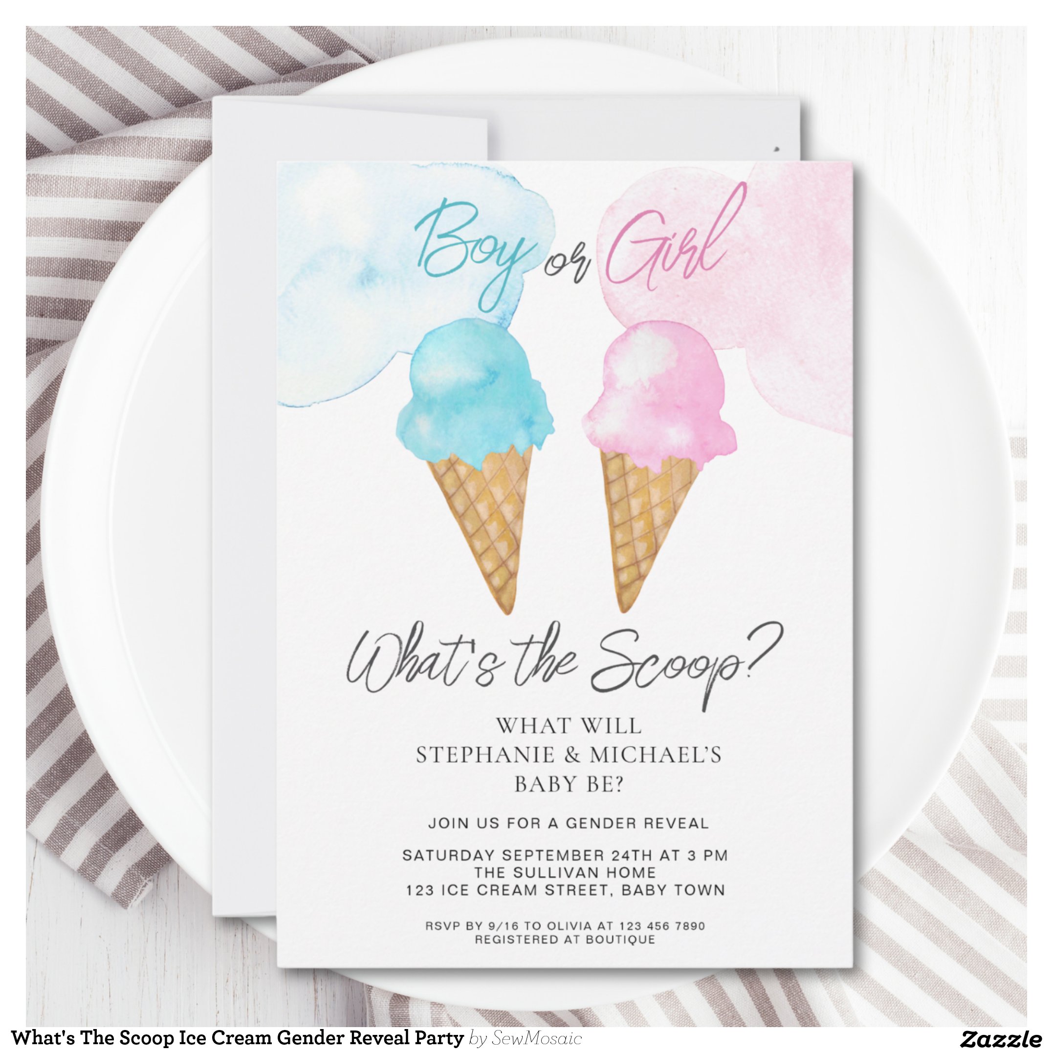 What's The Scoop Ice Cream Gender Reveal Party Invitation