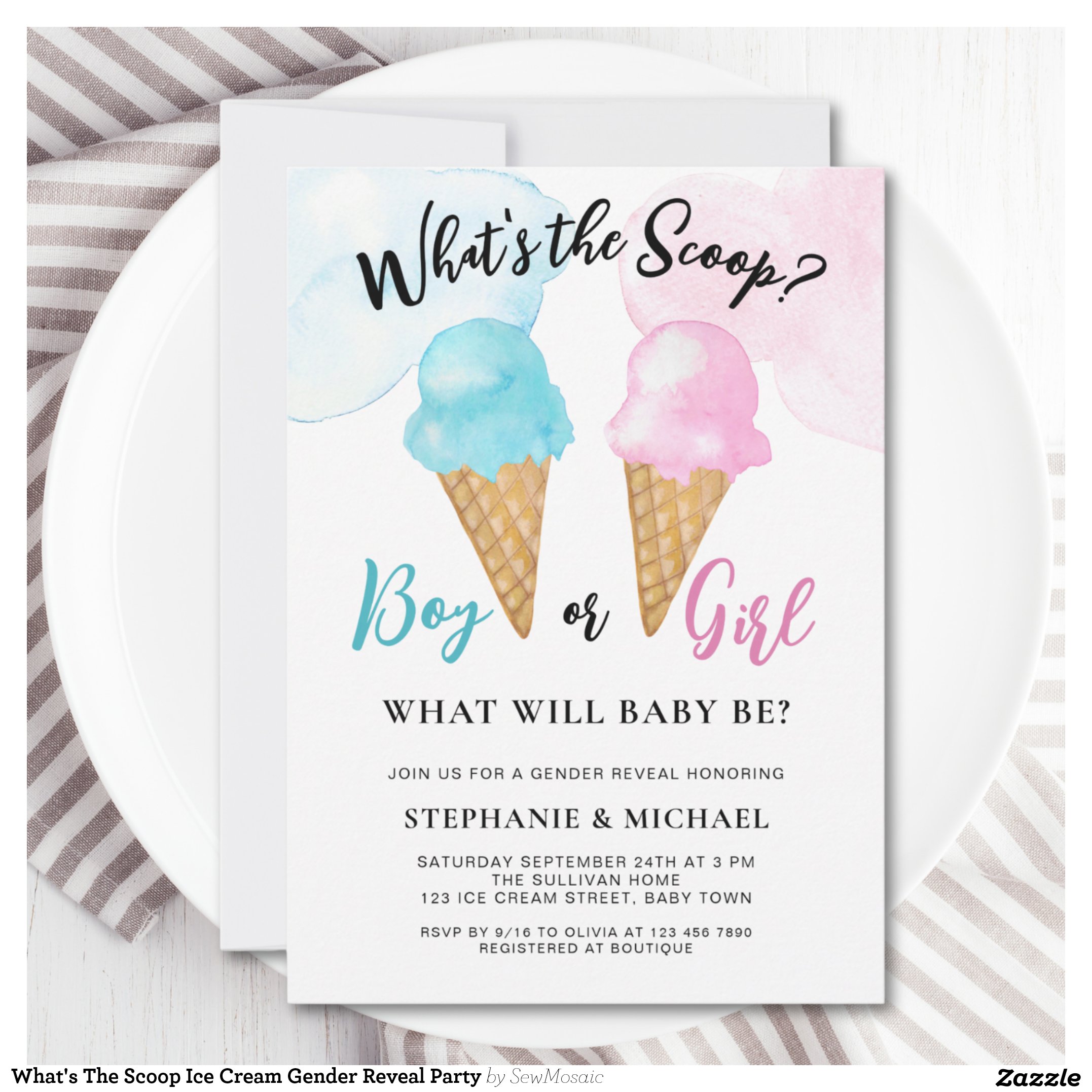 What's The Scoop Ice Cream Gender Reveal Party Invitation