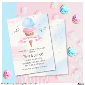 Whats's the scoop ice cream gender reveal party invitation