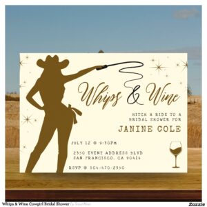 Whips & Wine Cowgirl Bridal Shower Invitation