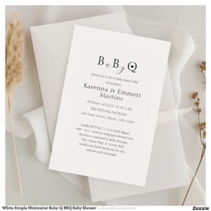 White Simple Minimalist Baby-Q BBQ Baby Shower Invitation