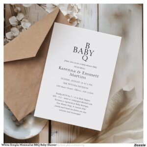 White Simple Minimalist BBQ Baby Shower Invitation