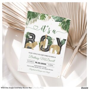 wild_one_jungle_gold_baby_shower_boy_invitation-r_zi65d5_2154 Wild One Jungle Gold Baby Shower Boy Invitation