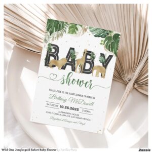 wild_one_jungle_gold_safari_baby_shower_invitation-r_zi69aq_2154 Wild One Jungle gold Safari Baby Shower Invitation