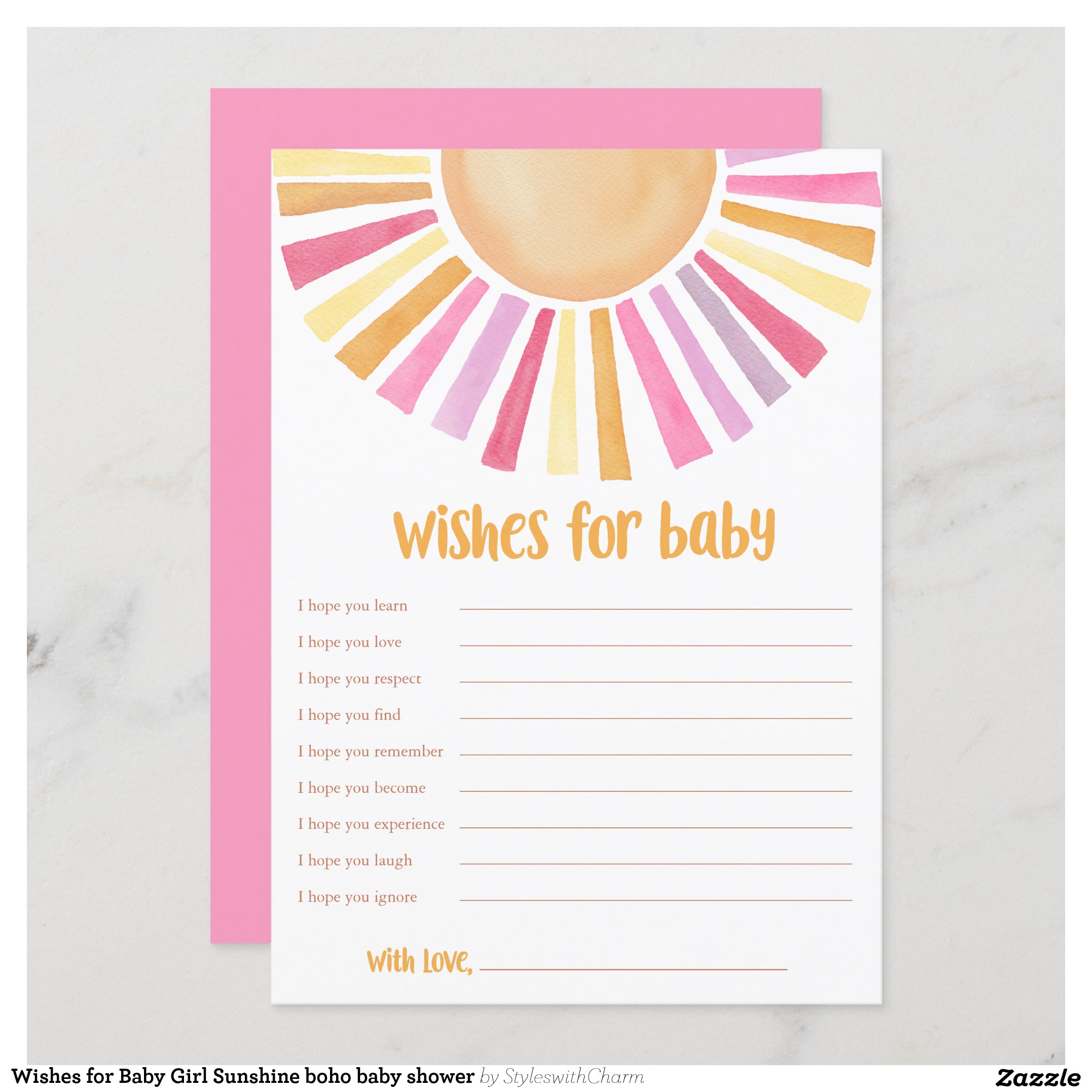 Wishes for Baby Girl Sunshine boho baby shower Invitation