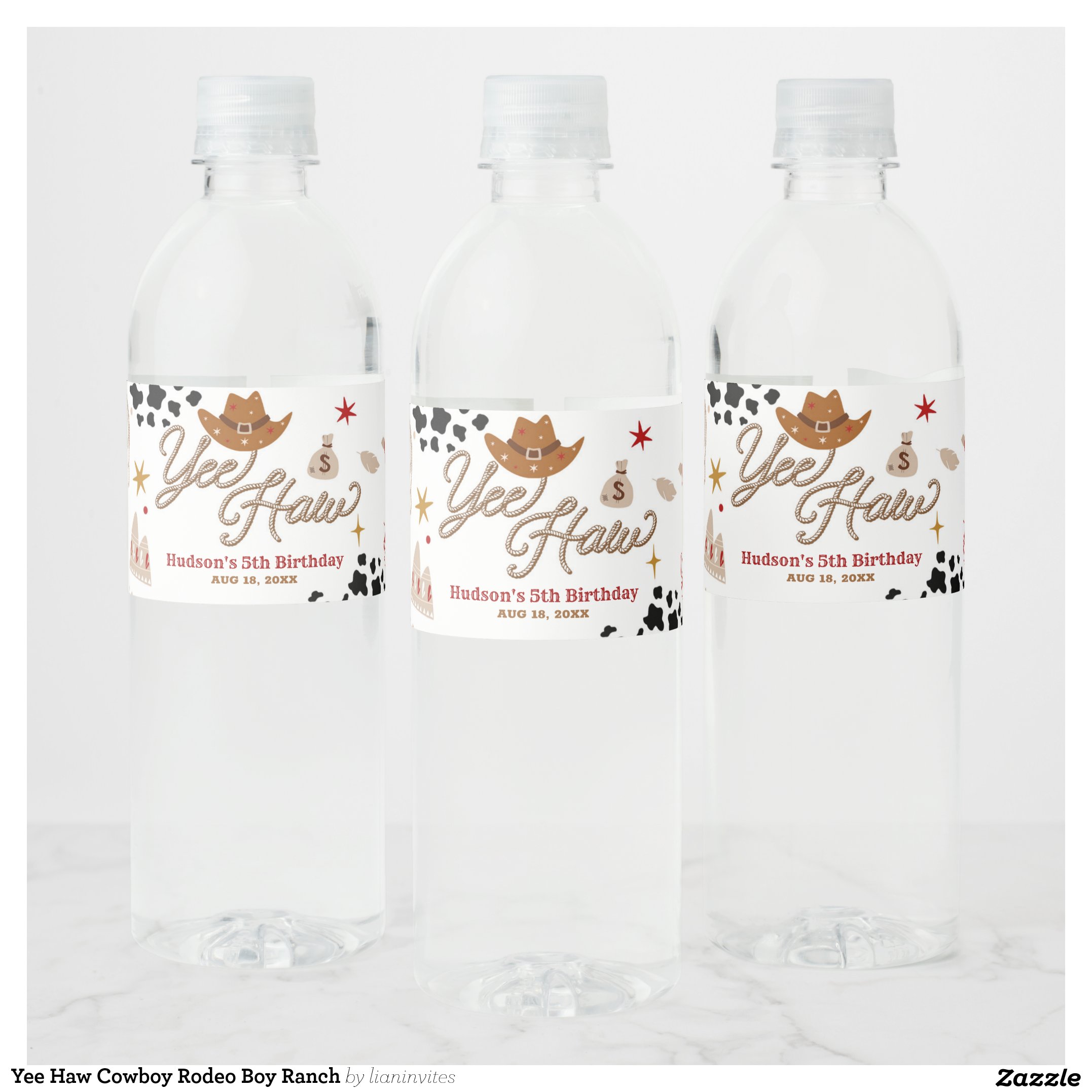 Yee Haw Cowboy Rodeo Boy Ranch Water Bottle Label