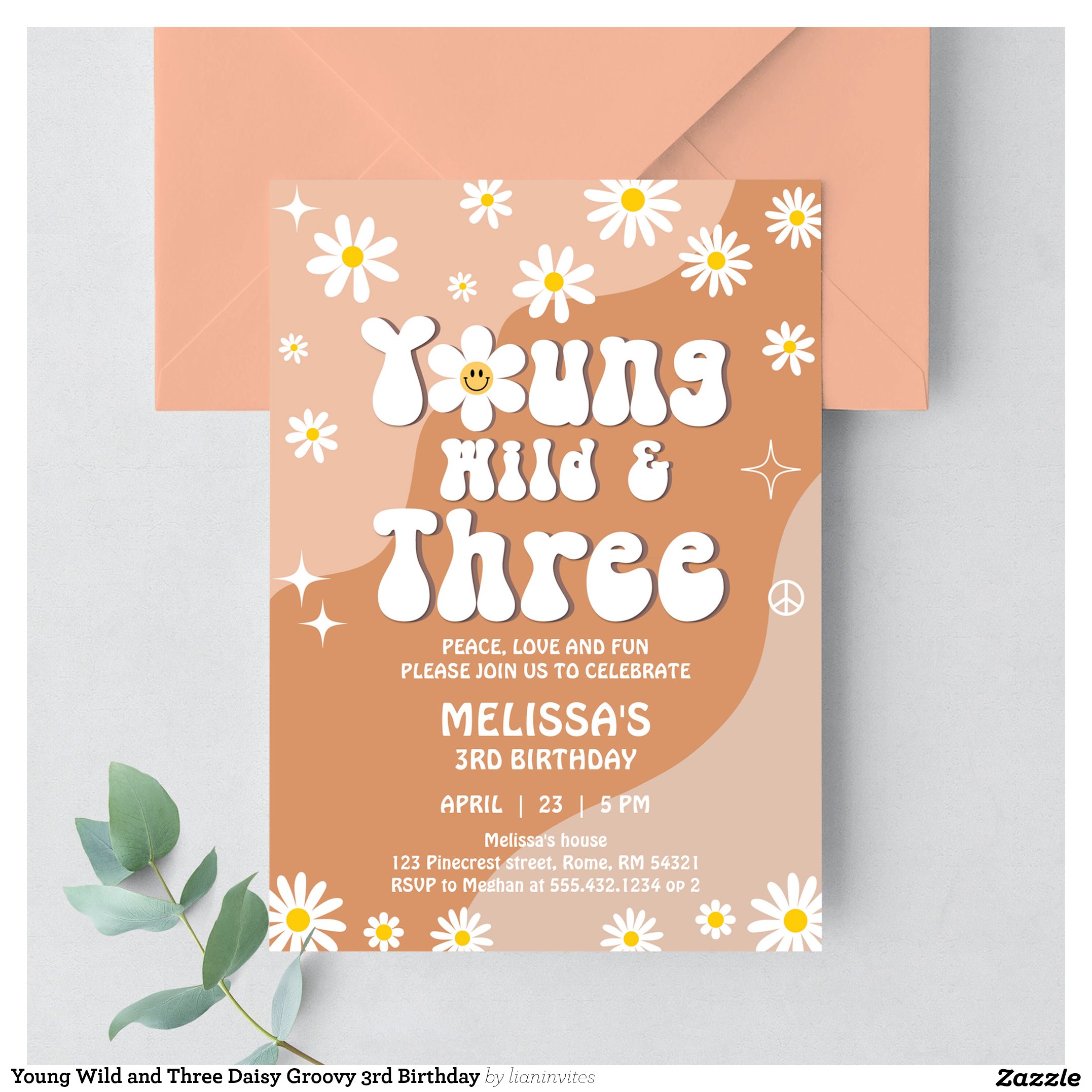 Young Wild and Three Daisy Groovy 3rd Birthday Invitation