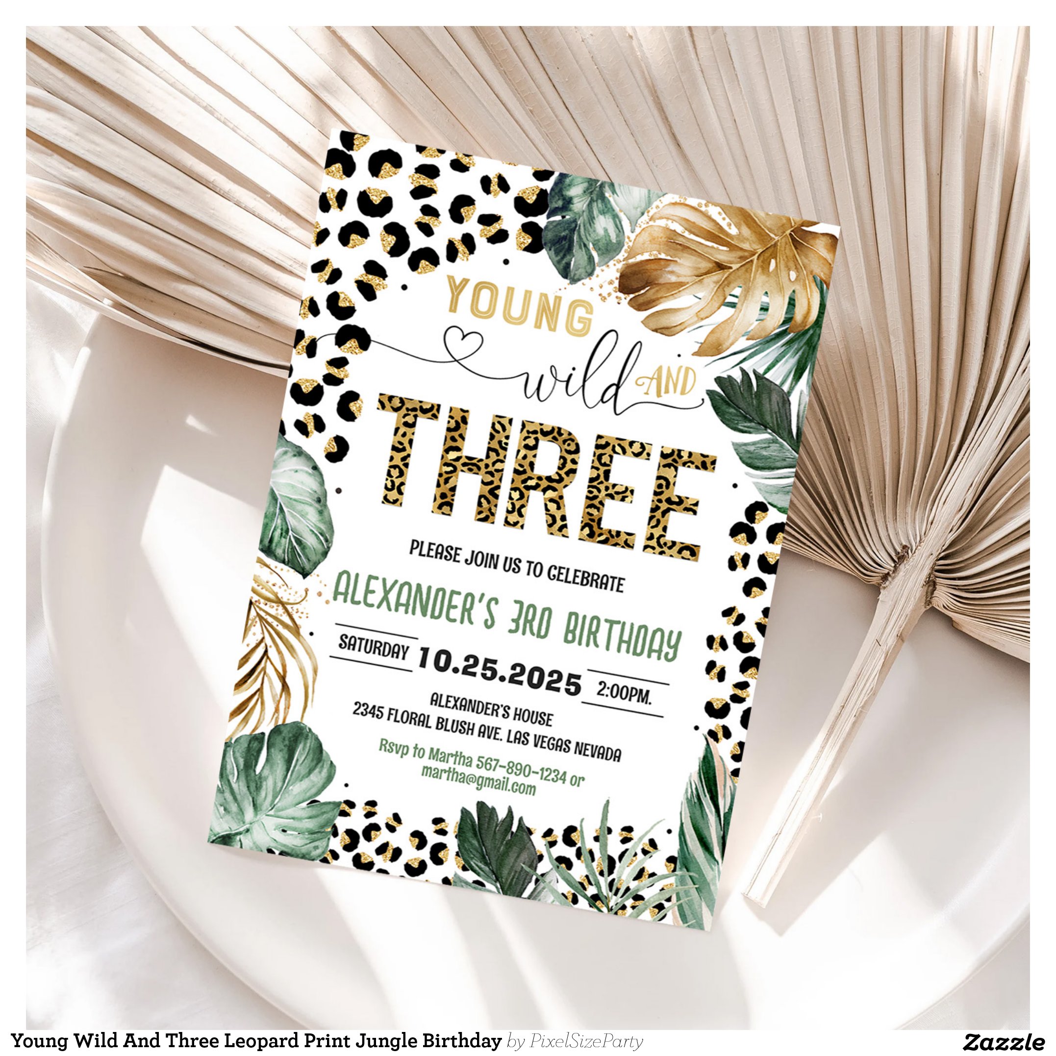 Young Wild And Three Leopard Print Jungle Birthday Invitation