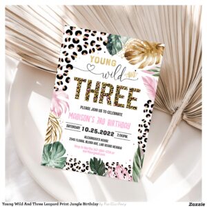 Young Wild And Three Leopard Print Jungle Birthday Invitation
