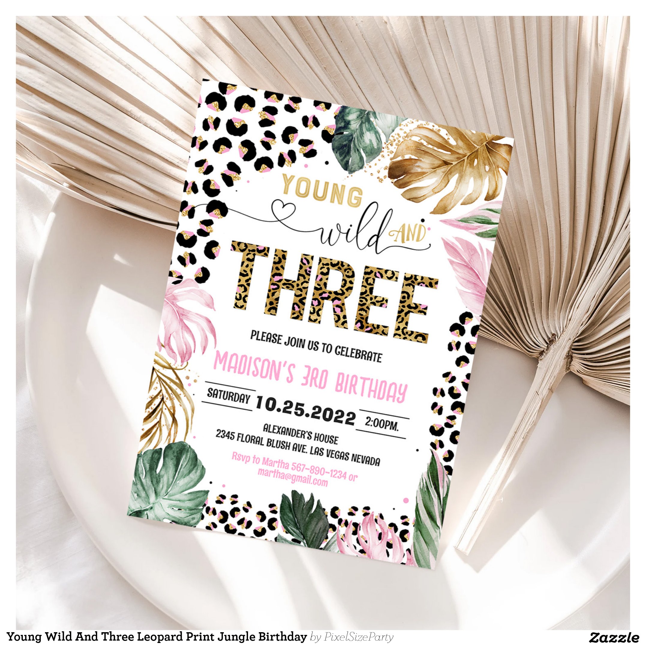 Young Wild And Three Leopard Print Jungle Birthday Invitation