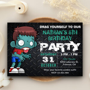 Zombie Boy Halloween Costume Birthday Invitation