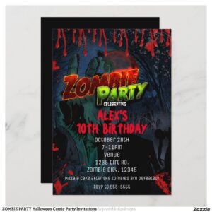 ZOMBIE PARTY Halloween Comic Party Invitations